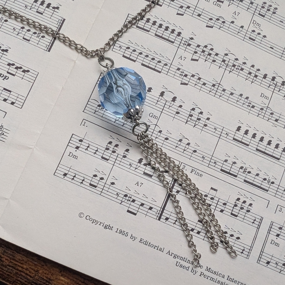 Elegant Silver Necklace with Blue Crystal Pendant